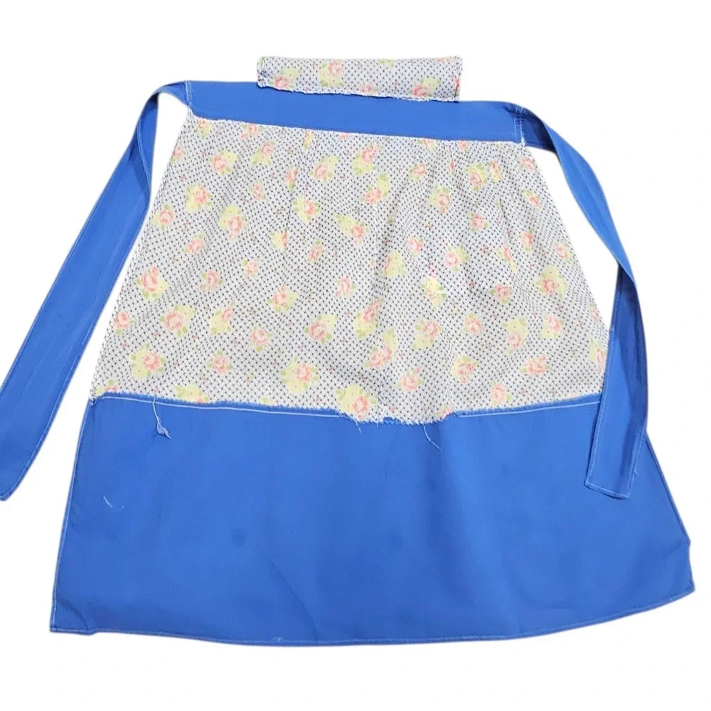 Vintage Blue Floral Apron Cottagecore Kitchen Cooking‎ Baking Retro